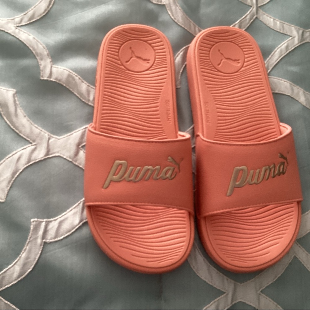 Puma Pink Slide Sandals With Textured Footbed View 2